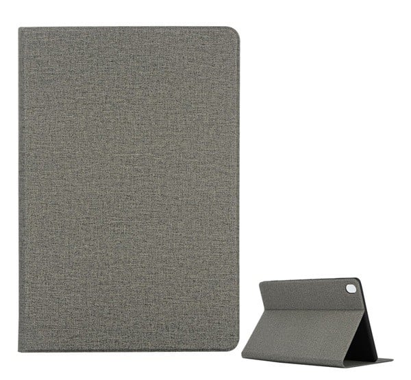 Tok álló, bőr hatású (FLIP, oldalra nyíló, asztali tartó funkció, textil hatás) SZÜRKE [Huawei MediaPad M6 10.8 LTE]