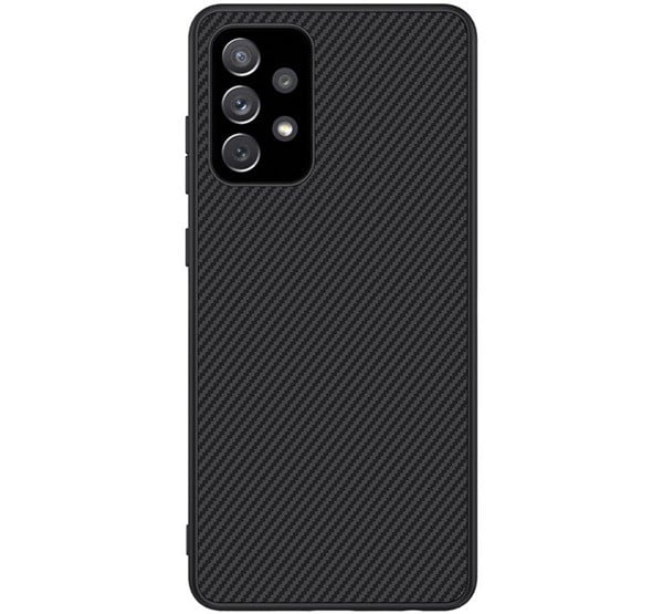 NILLKIN SYNTHETIC FIBER műanyag telefonvédő (környezetbarát, karbon minta) FEKETE [Samsung Galaxy A72 5G (SM-A726F)]