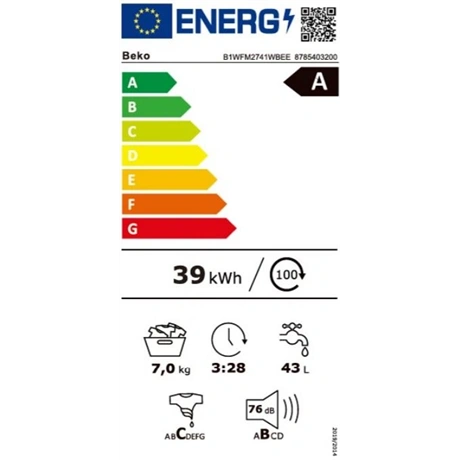 Beko B1WFM2741WBEE Elöltöltős mosógép Fehér/Fekete - 7 kg, A Energiaosztály