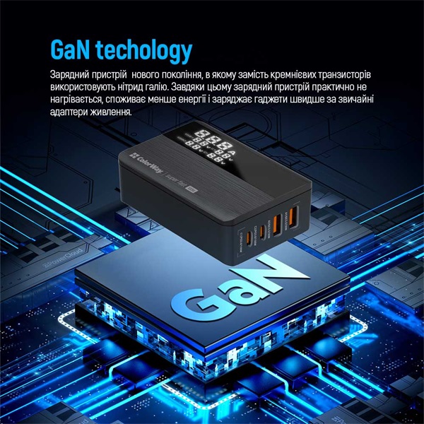 COLORWAY CW-CHS041PD-BK AC Charger Power Delivery GaN 2USB-A + 2USB TYPE-C 100W USB töltő Fekete  