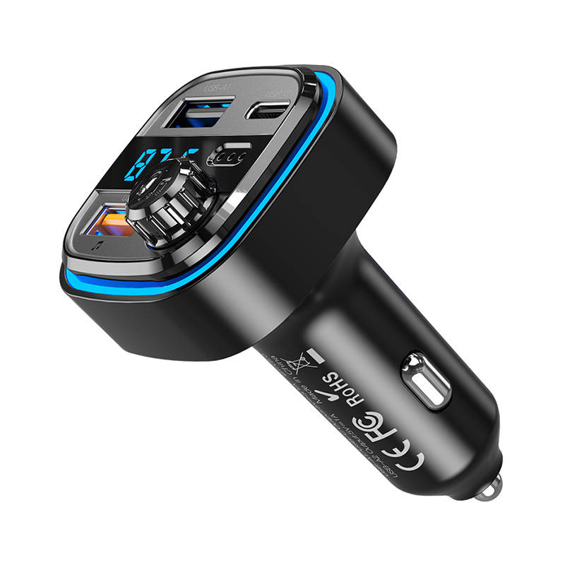 Car charger / FM transmitter XO BCC08 USB x2, USB-C, MP3, Bluetooth 5.0 (black)