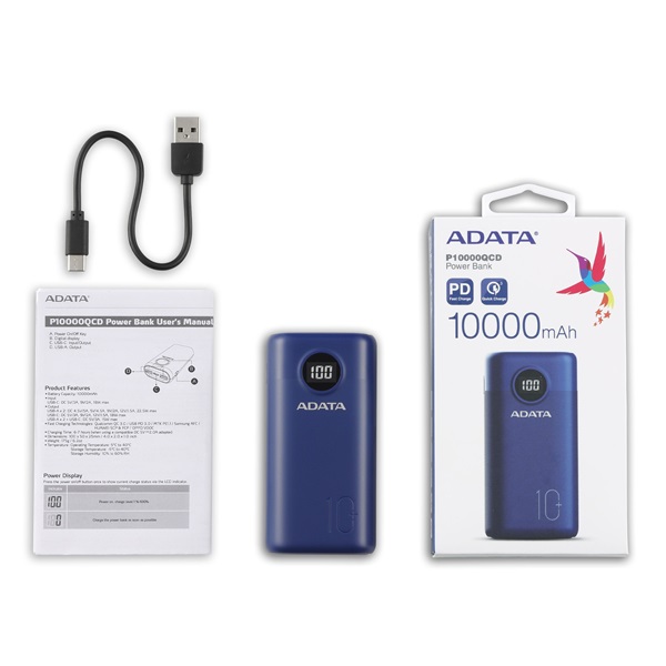 ADATA P20000QCD Power Bank 20000mAh kék (AP20000QCD-DGT-CDB) ADATA P20000QCD Power Bank 20000mAh kék (AP20000QCD-DGT-CDB)