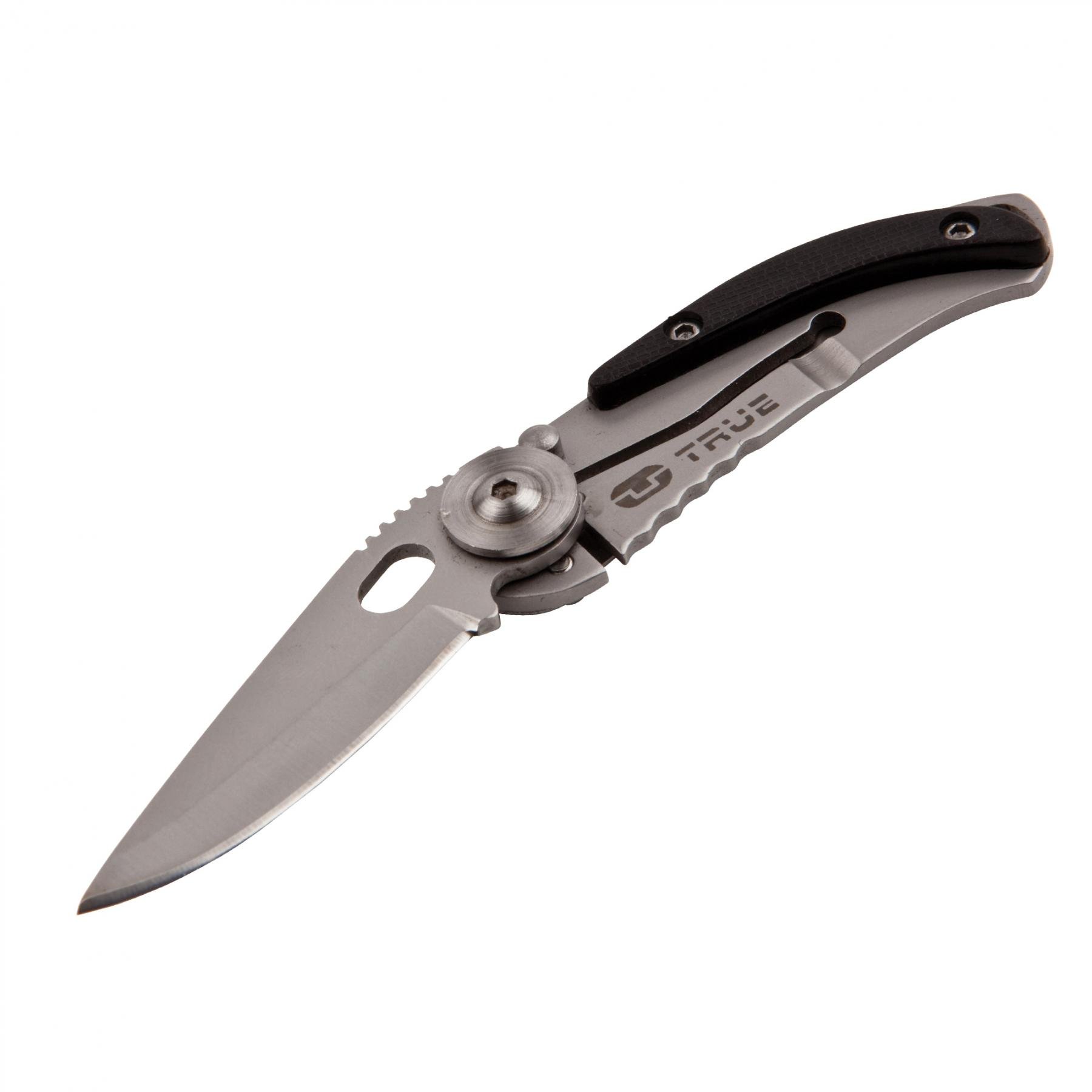 True Utility Skeletonknife, , 4 cm rozsdamentes acél penge, eloxált alumínium tok, karabiner rögzítési pont, jobb és balkezes (TU571K)