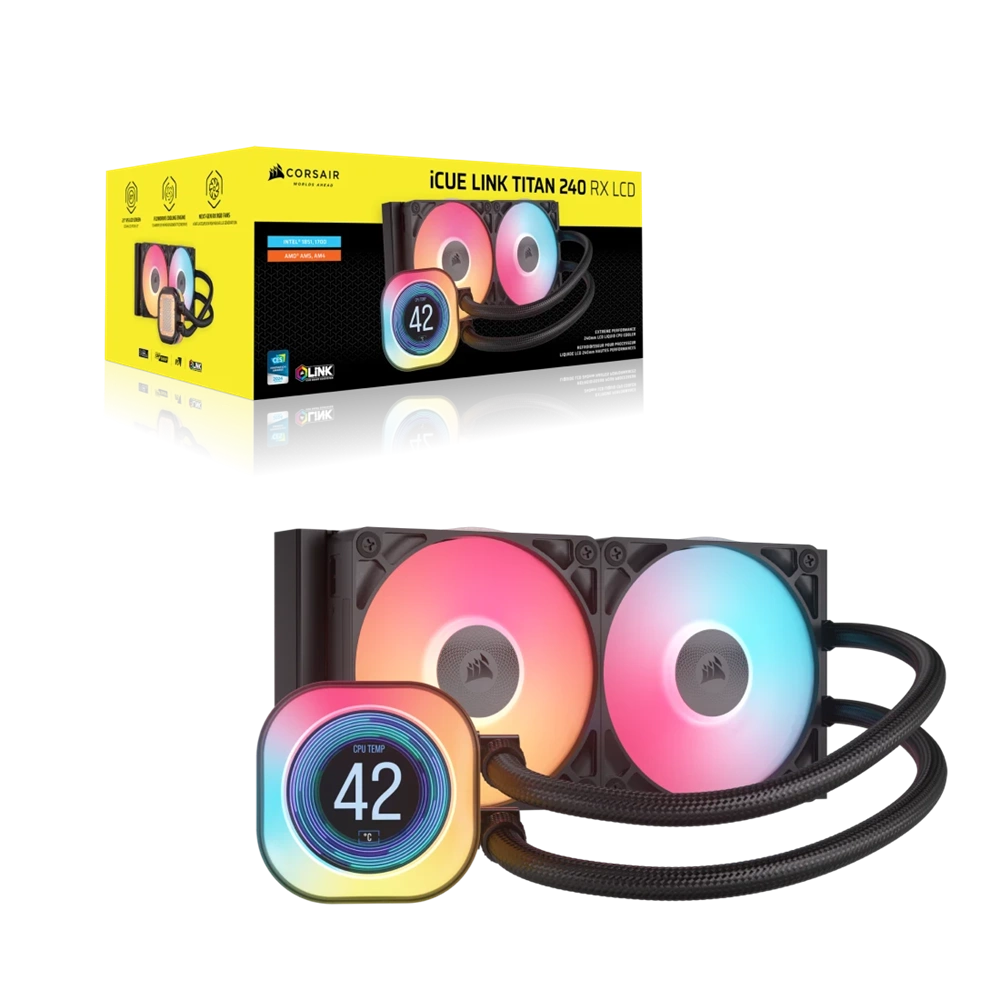 Corsair iCUE LINK TITAN 240 RX LCD Liquid CPU Cooler Fekete