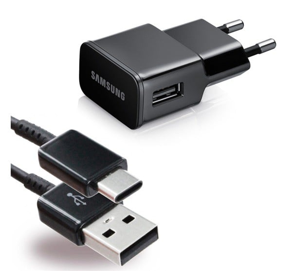 SAMSUNG hálózati töltő USB aljzat (15W, 5V / 2000 mA, gyorstöltés támogatás + EP-DG950CBE Type-C kábel) FEKETE (EP-TA20EBECG)