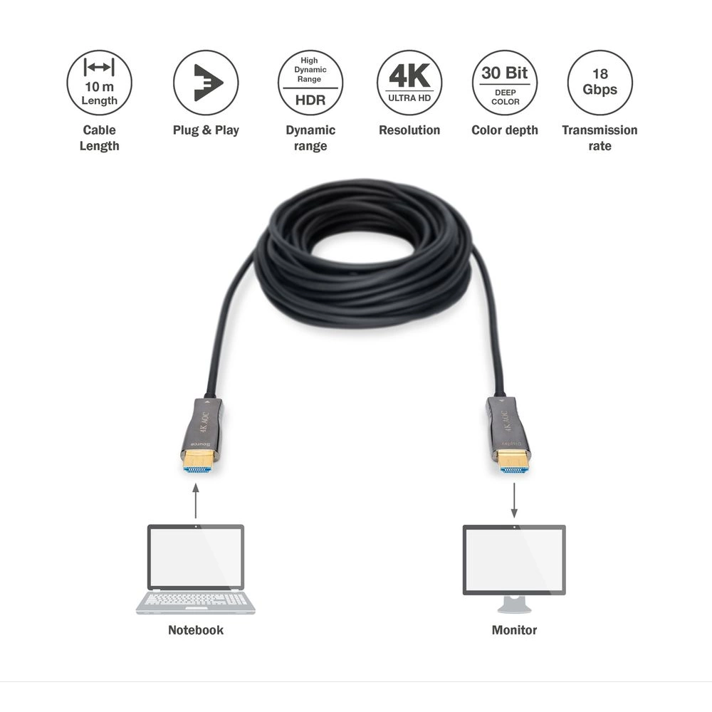 DIGITUS UHD 4K 3D 120Hz aranyozott 2.0b AOC optikai HDMI kábel 10m