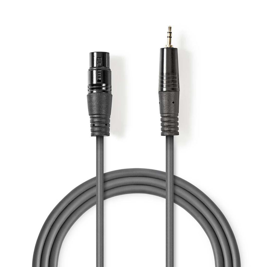 Nedis XLR 3-Tűs Aljzat, 3.5 mm Dugasz, PVC, nikkelezett, szimmetrikus audió kábel 1m, sötét szürke (COTH15320GY10)