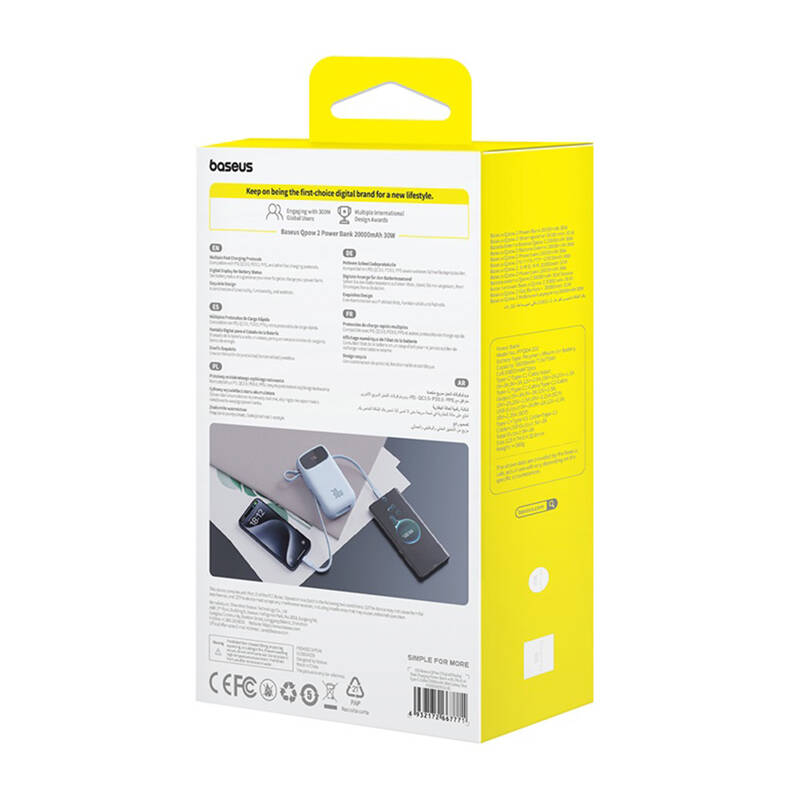 Baseus QPow 2 20000mAh  30W 2xUSB-C Powerbank Kék 