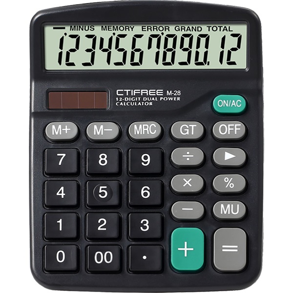 CTIFREE M-28 fekete számológép, 120x150mm, 12 számjegy, dual power