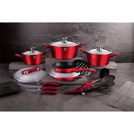 Berlinger Haus BH/7180 Metallic Line Burgundy Edition levehető nyéllel, 22 részes edénykészlet Berlinger Haus BH/7180 Metallic Line Burgundy Edition levehető nyéllel, 22 részes edénykészlet