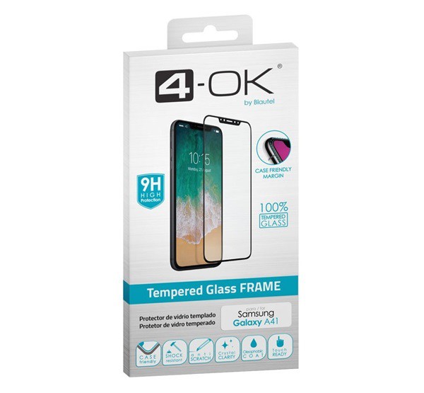 4-OK képernyővédő üveg (3D full glue, íves, teljes felületén tapad, tok barát, karcálló, 9H) FEKETE [Samsung Galaxy A41 (SM-A415F)]