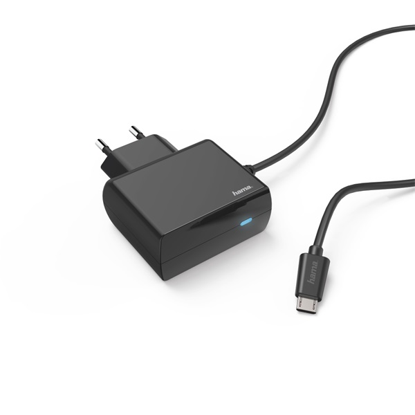 Hama hálózati töltő microUSB kábellel 2,4A, fekete (183247)