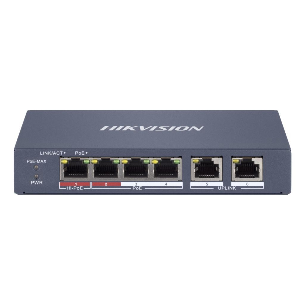 Hikvision 10/100 4x PoE + 2x gigabit combo menedzselhető switch (DS-3E1106HP-EI) Hikvision 10/100 4x PoE + 2x gigabit combo menedzselhető switch (DS-3E1106HP-EI)