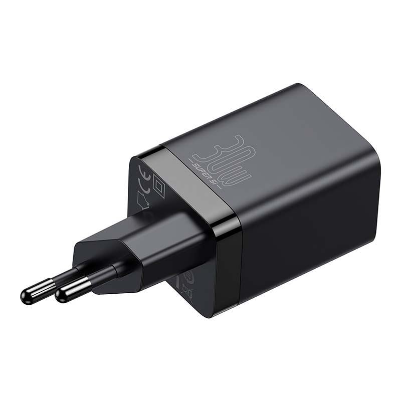Baseus Super Si Pro gyorstöltő USB + USB-C 30W, fekete (CCSUPP-E01) Baseus Super Si Pro gyorstöltő USB + USB-C 30W, fekete (CCSUPP-E01)