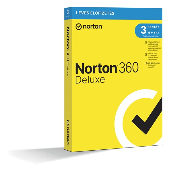 NortonLifeLock Norton 360 Deluxe 25GB HU 1 felhasználó 3 eszköz 1 év licence NortonLifeLock Norton 360 Deluxe 25GB HU 1 felhasználó 3 eszköz 1 év licence