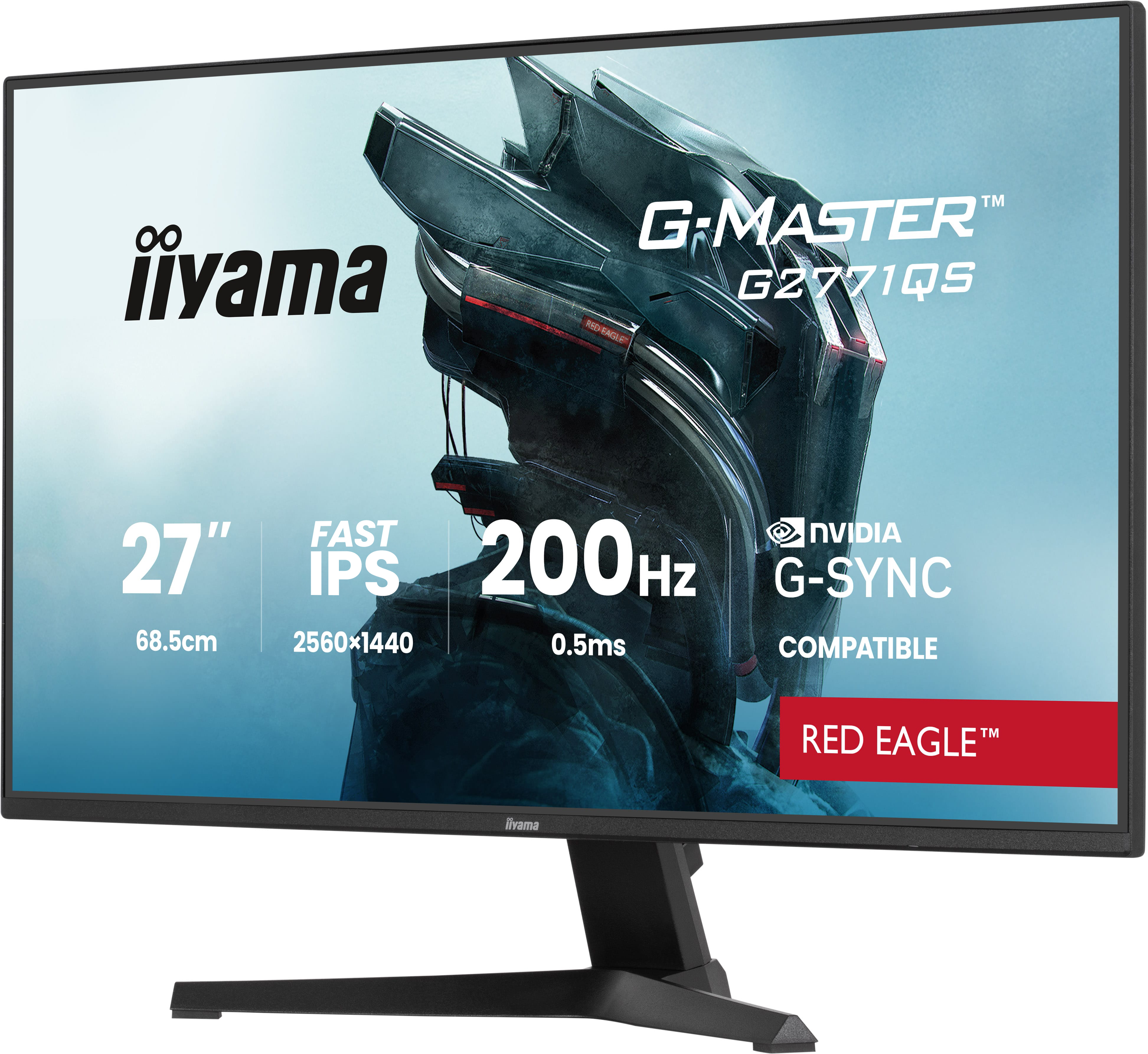 iiyama 27" G2771QS-B1 IPS LED Monitor - 2560x1440, QHD, 200Hz, 0,5ms, Hangszóró, G-Sync, Gamer, Fekete