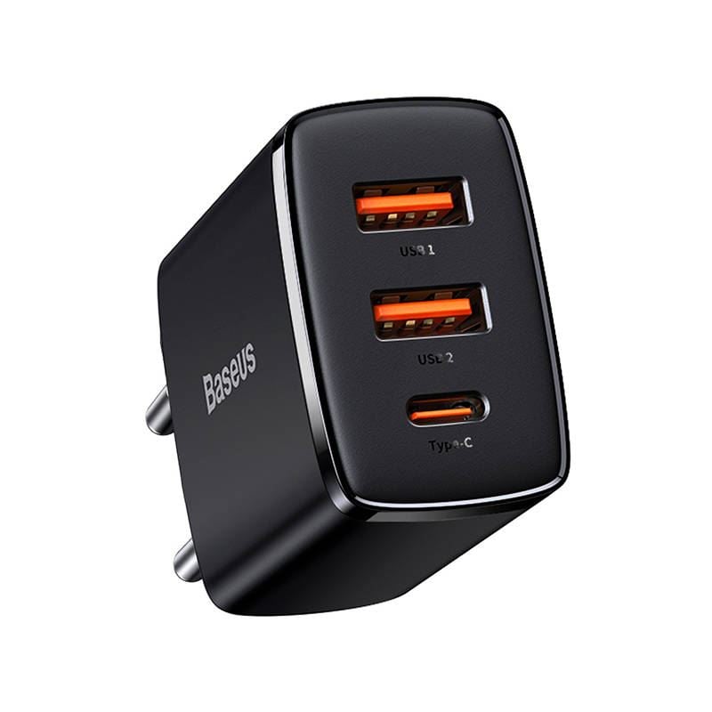 Baseus kompakt gyorstöltő 2xUSB-A / USB-C PD 30W fekete (CCXJ-E01) Baseus kompakt gyorstöltő 2xUSB-A / USB-C PD 30W fekete (CCXJ-E01)