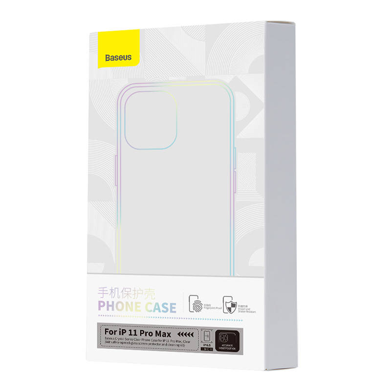 Baseus Crystal Series Tok iPhone 11 Pro Max-hoz (Átlátszó) + Edzett üveg + Tisztítókészlet