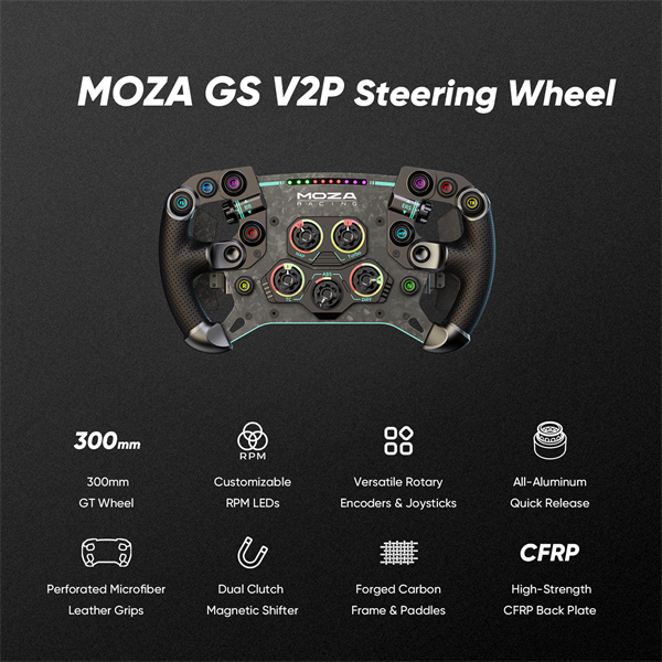 Moza Racing kiegészítő  MOZA GS V2P GT Kormánykerék  Dual Clutch RGB  300mm  alcantara 
