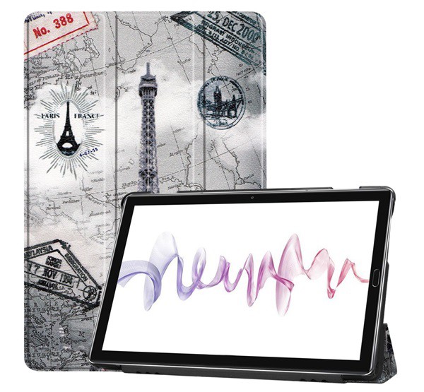 Tok álló, bőr hatású (aktív FLIP, oldalra nyíló, TRIFOLD asztali tartó funkció, Eiffel torony, térkép minta) SZÜRKE [Huawei MediaPad M6 ... Tok álló, bőr hatású (aktív FLIP, oldalra nyíló, TRIFOLD asztali tartó funkció, Eiffel torony, térkép minta) SZÜRKE [Huawei MediaPad M6 ...