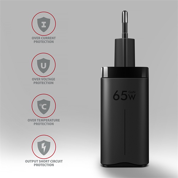Axagon ACU-DPQ65 QC4 + USB-C PD hálózati töltő fekete