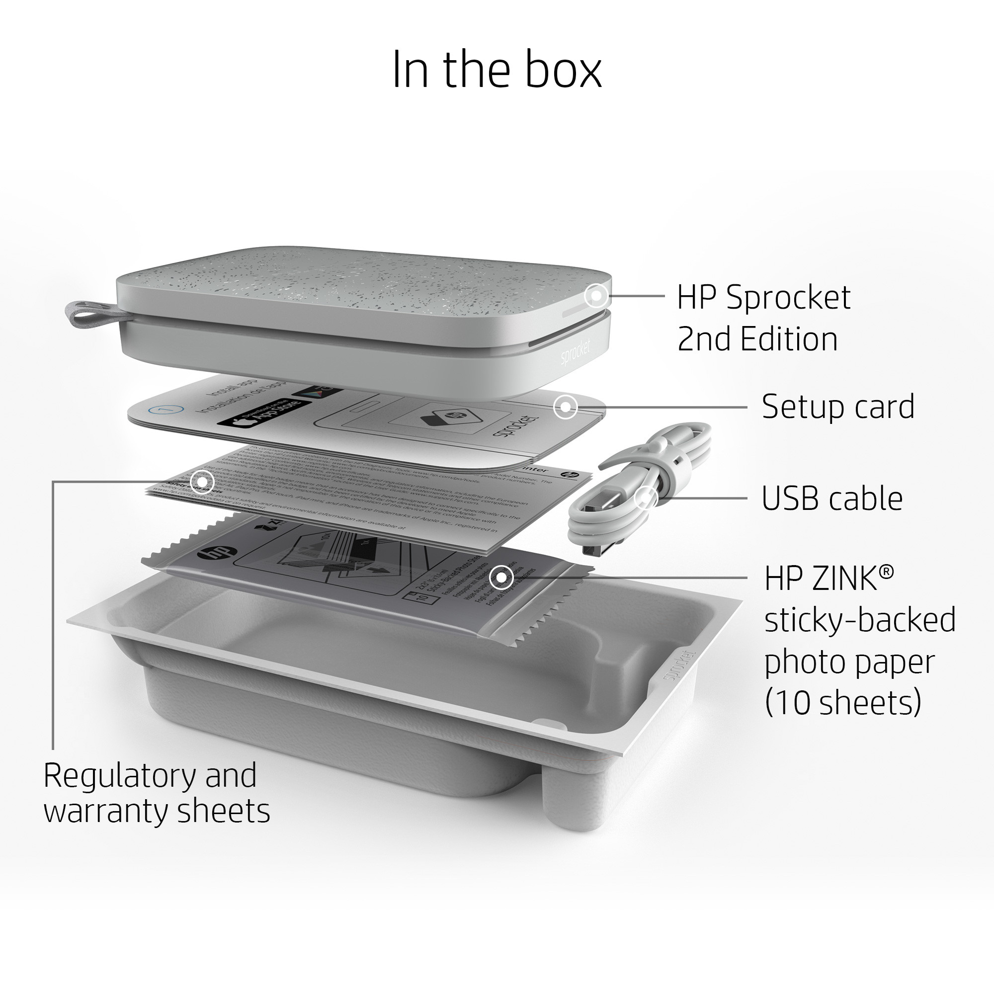 HP Sprocket hordozható fotónyomtató 2x3 hüvelykes fehér