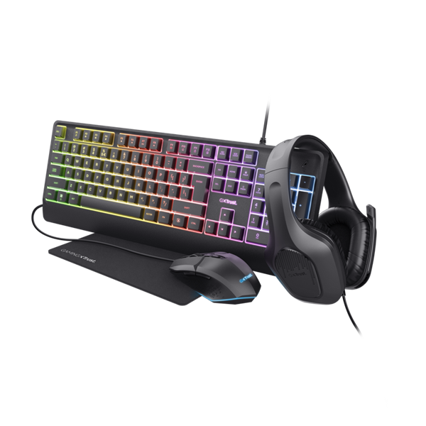 Trust 25257 GXT792 Quadrox 4in1 gamer csomag - billentyűzet,egér,egérpad és headset