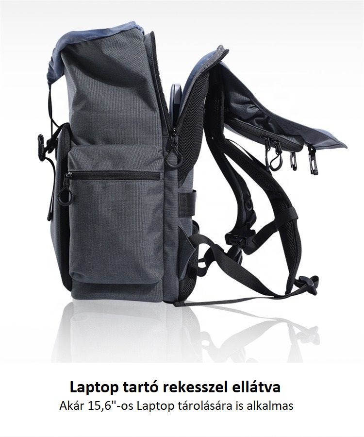 K&F Concept 13.098V1 professzionális kamera hátizsák, laptop zsebbel, szürke (15.6")