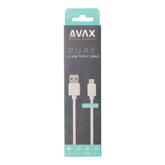  AVAX CB123W PURE USB A-Type C kábel 2.1A  2m fehér 