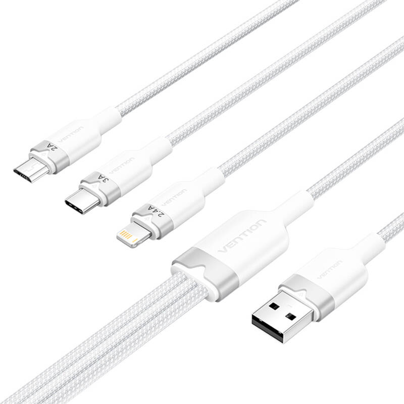 USB 2.0 A-3in1 3A kábel Vention CTPWG 1.5M (fehér) USB 2.0 A-3in1 3A kábel Vention CTPWG 1.5M (fehér)