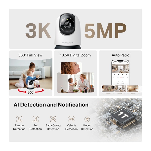 MERCUSYS MC230 Wireless Kamera Cloud beltéri éjjellátó AI támogatás