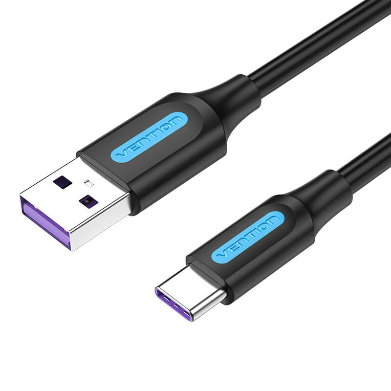 USB 2.0 A to USB-C 5A Cable Vention CORBI 3m Black PVC