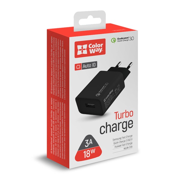 COLORWAY CW-CHS013Q-BK 1USB Quick Charge 3.0 (18W) USB töltő adapter