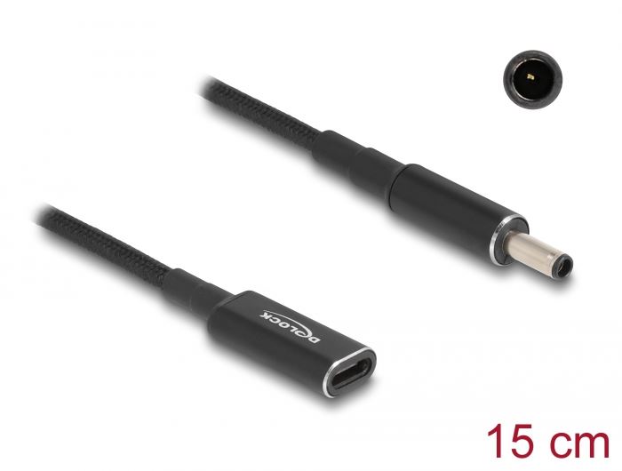 Delock Laptop töltőkábel adapterkábel USB Type-C anya - Dell 4,5 x 3,0 mm apa 15 cm Delock Laptop töltőkábel adapterkábel USB Type-C anya - Dell 4,5 x 3,0 mm apa 15 cm