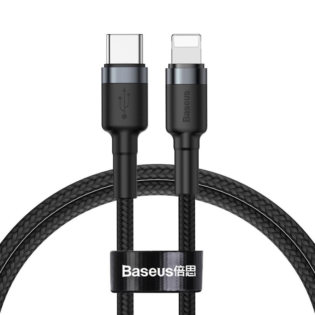 Baseus Cafule USB-C-Lightning PD kábel 18W 1m fekete-szürke (CATLKLF-G1) Baseus Cafule USB-C-Lightning PD kábel 18W 1m fekete-szürke (CATLKLF-G1)