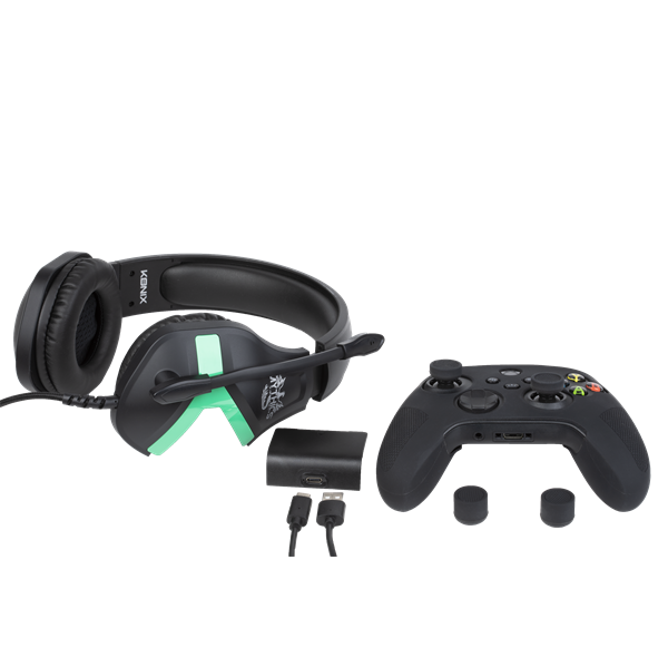 KONIX MYTHICS Xbox Series S/X Fejhallgató + Töltő kábel + Szilikon Tok + Thumb Grips + Aksi Gamer csomag  Fekete