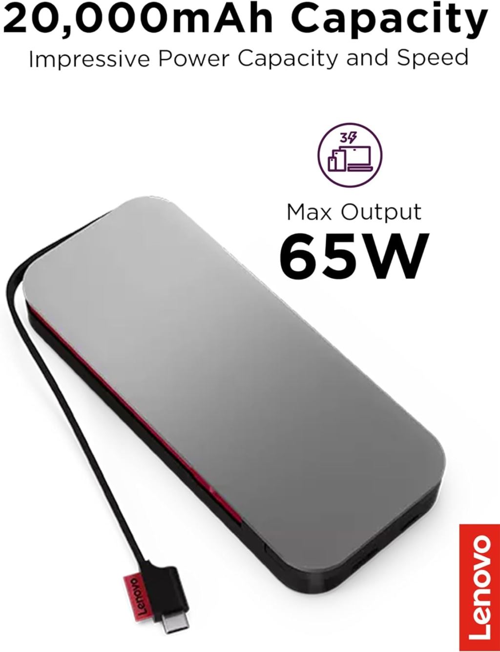 Lenovo Go USB-C Laptop 20000mAh PowerBank Szürke