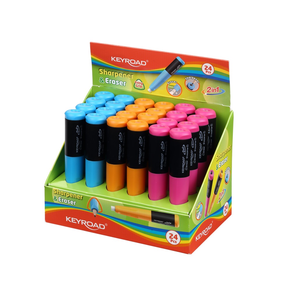 Keyroad Hegyező 1 lyukú radírral 24 db/display 2 in 1 vegyes színek (KR972139) Keyroad Hegyező 1 lyukú radírral 24 db/display 2 in 1 vegyes színek (KR972139)