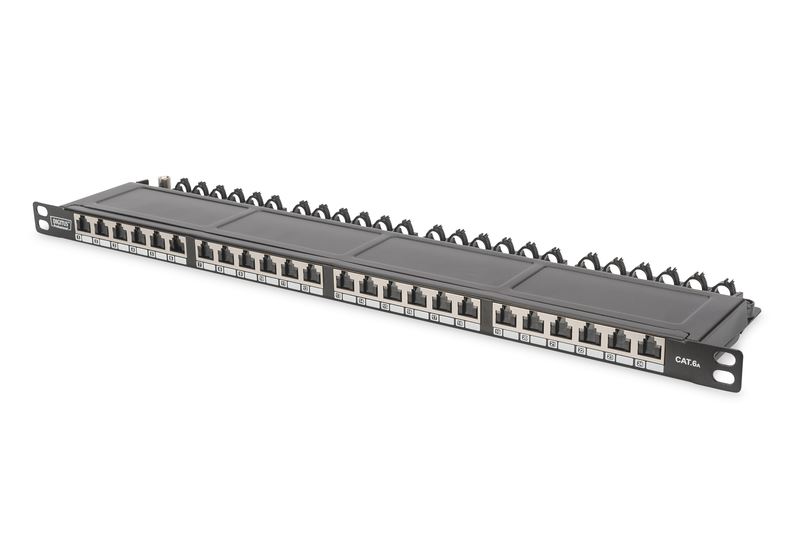 Digitus DN-91624S-SL-EA patch panel 24 port 0.5U 19" CAT6a árnyékolt fekete Digitus DN-91624S-SL-EA patch panel 24 port 0.5U 19" CAT6a árnyékolt fekete