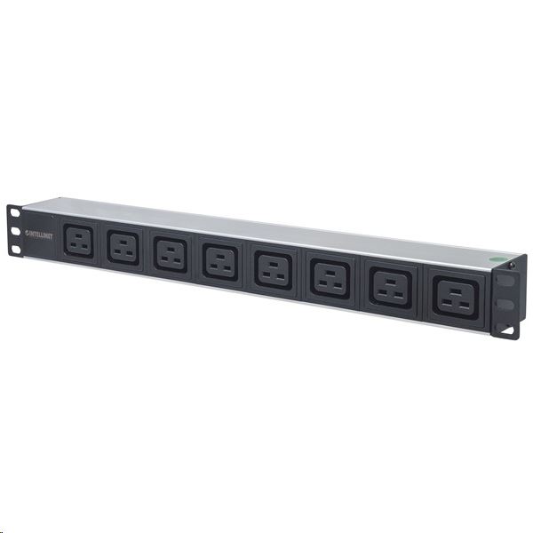 Manhattan 19" 1U Rackmount elosztó, 8db C19 aljzat, 2m eltávolítható kábel, ki-be kapcsológomb (163613)