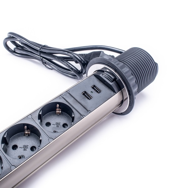 TOO PPS-305-3C IP20, 3x 2P+F, 2x USB-A, króm asztalba süllyeszthető elosztó TOO PPS-305-3C IP20, 3x 2P+F, 2x USB-A, króm asztalba süllyeszthető elosztó