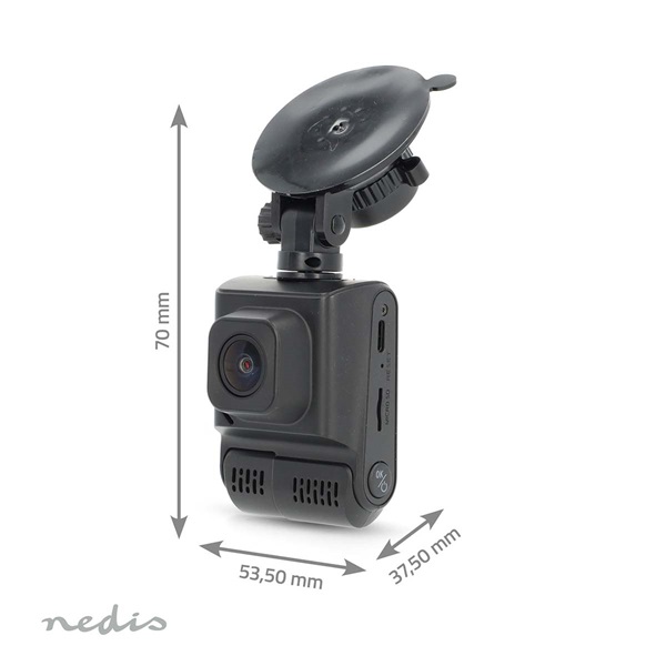 Nedis DCAM2024BK fedélzeti menetrögzítő kamera (dash cam), 4K@30fps, 12 MPixel, Wi-Fi, LCD, dupla kamera, GPS