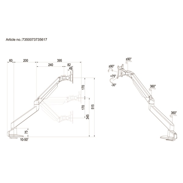 MULTIBRACKETS Rögzítőkészlet (csuklós kar, asztali rögzítés), M VESA Gas Lift Arm Single White HD (15" - 32")