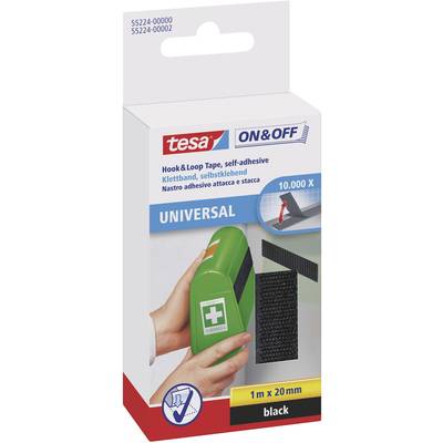 Tesa öntapadós tépőzár, tépőzáras ragasztószalag 1000 mm x 20 mm fekete TESA On & Off 55224-00-01 Tesa öntapadós tépőzár, tépőzáras ragasztószalag 1000 mm x 20 mm fekete TESA On & Off 55224-00-01