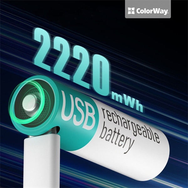 COLORWAY CW-UBAA-10  AA újratölhető elem, USB-C 2200 mAh 1.5B (Li-Polymer) (2pc.) 