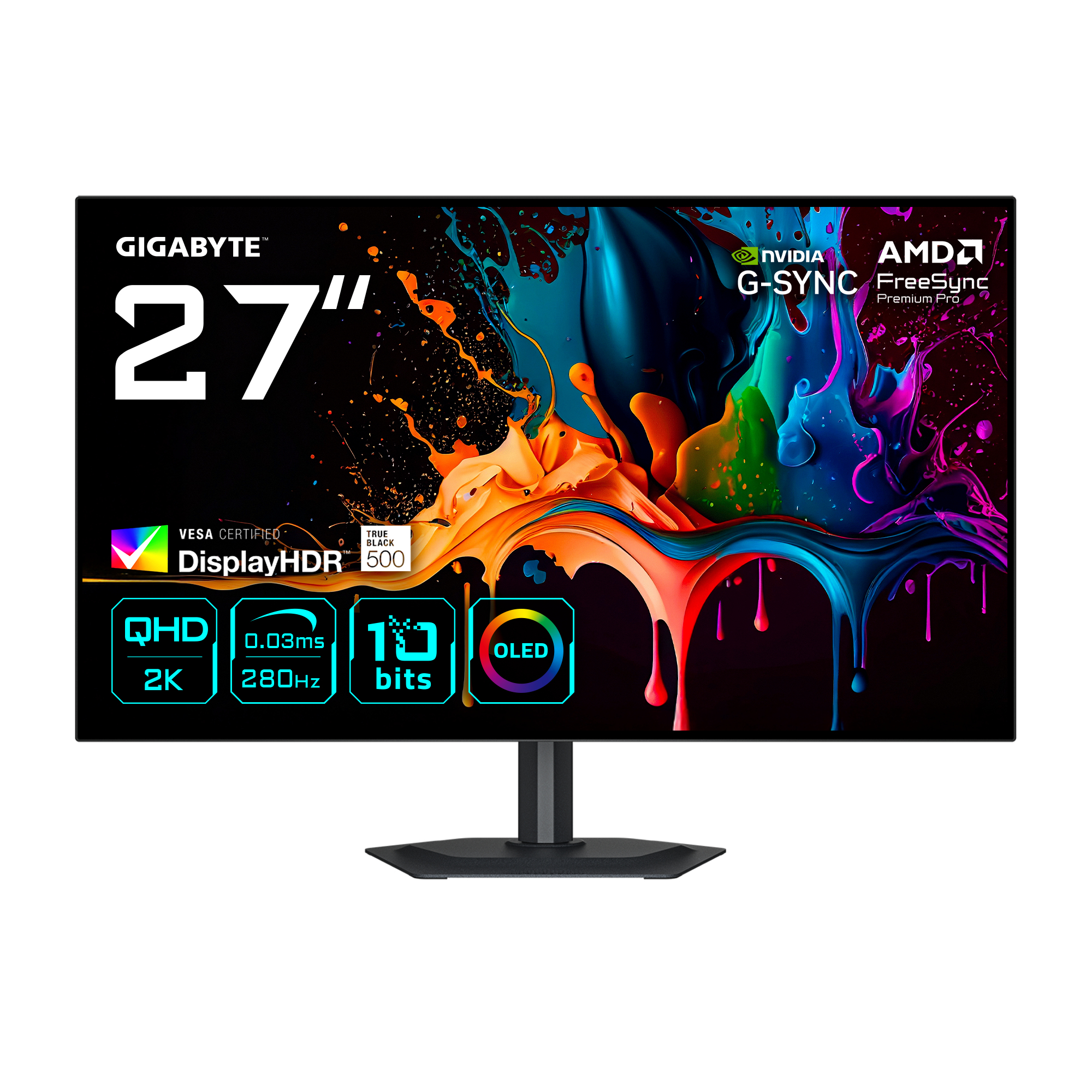 GIGABYTE  27" MO27Q28G Monitor -  2560x1440, OLED, 0,03 ms, 280 Hz, Fekete