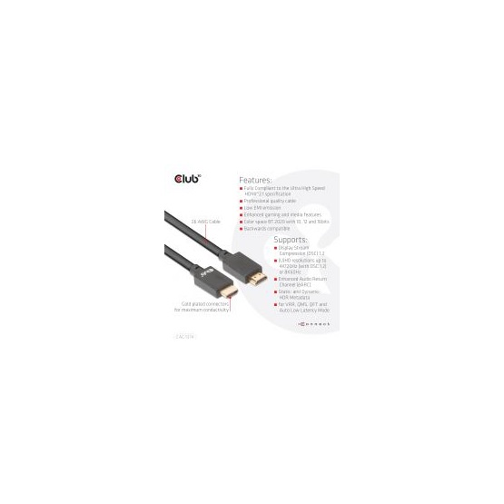  Club3D Ultra High Speed HDMI 4K120Hz, 8K60Hz Cable 48Gbps M/M 4 m  26AWG kábel