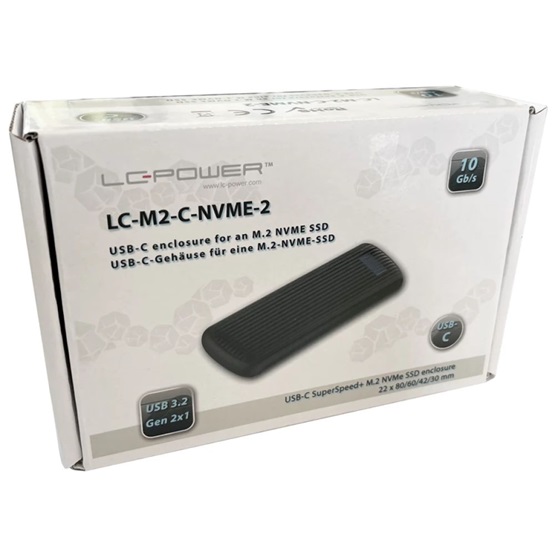  LC Power LC-M2-C-NVME-2X2-RAID USB 3.2 2x2 Type C - M.2 NVMe SSD  Külső ház 