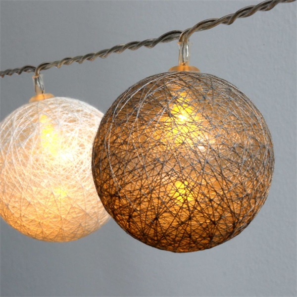 IRIS Gömb alakú 6cm/színes fonott/4,5m/szürke-fehér/30db LED-es/USB-s fénydekoráció  (104-46)