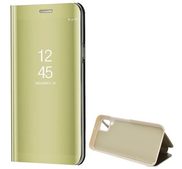 Tok álló (aktív FLIP, oldalra nyíló, asztali tartó funkció, tükrös felület, Mirror View Case) ARANY [Huawei P40 Lite 4G / Nova 6 SE]